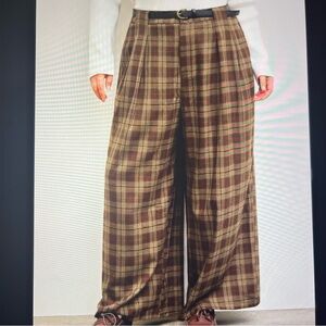NWT Cider Trousers Wide Leg Plaid Brown Tan Pants Office Business Casual Sz 1XL